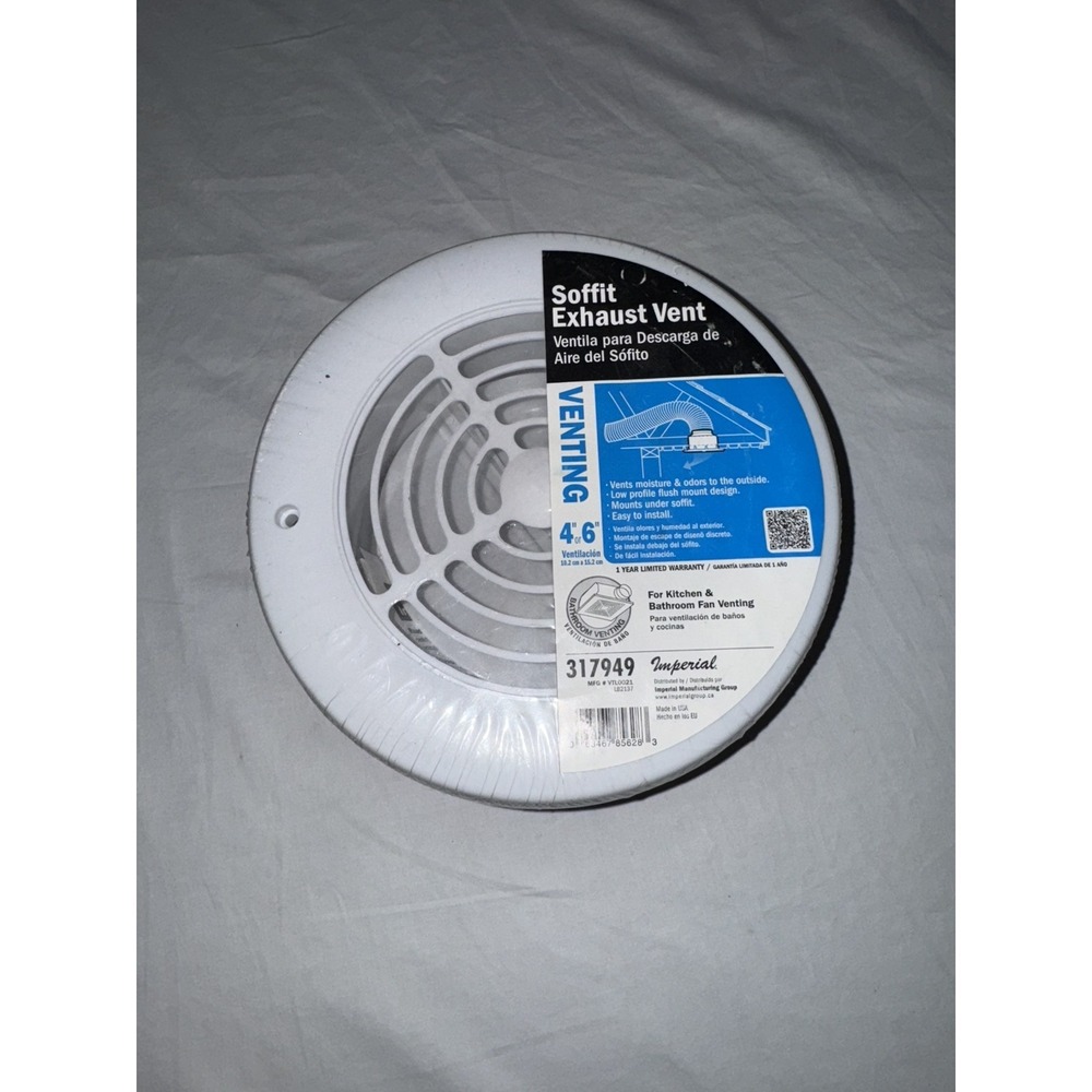 Imperial Soffit Exhaust Vent 4 or 6" Kitchen/Bath Fan Venting 317949 Sealed
